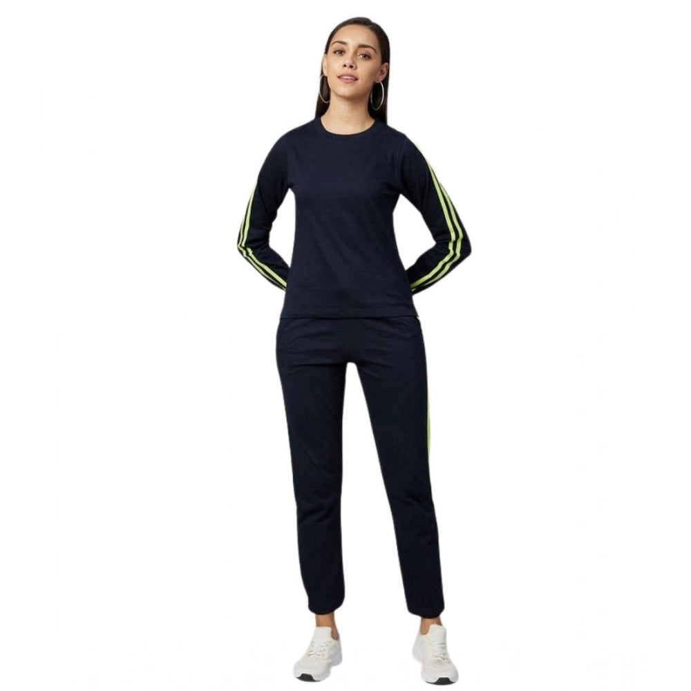 Vaystra Cotton Solid Long Sleeves Tracksuit – Navy-Green