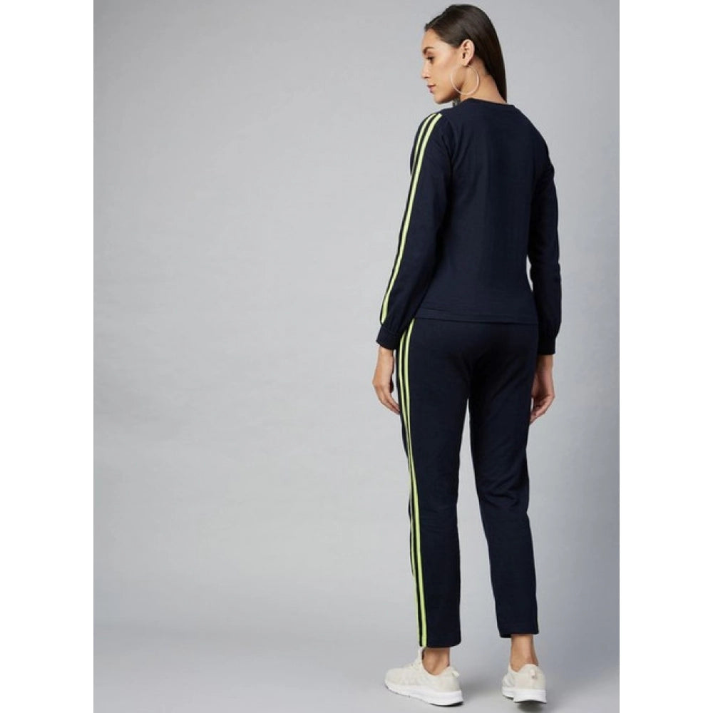 Vaystra Cotton Solid Long Sleeves Tracksuit – Navy-Green