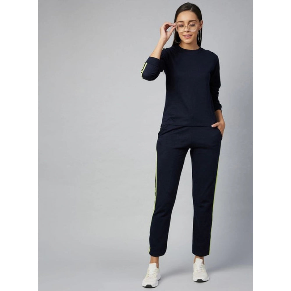 Vaystra Cotton Solid Long Sleeves Tracksuit – Navy-Green