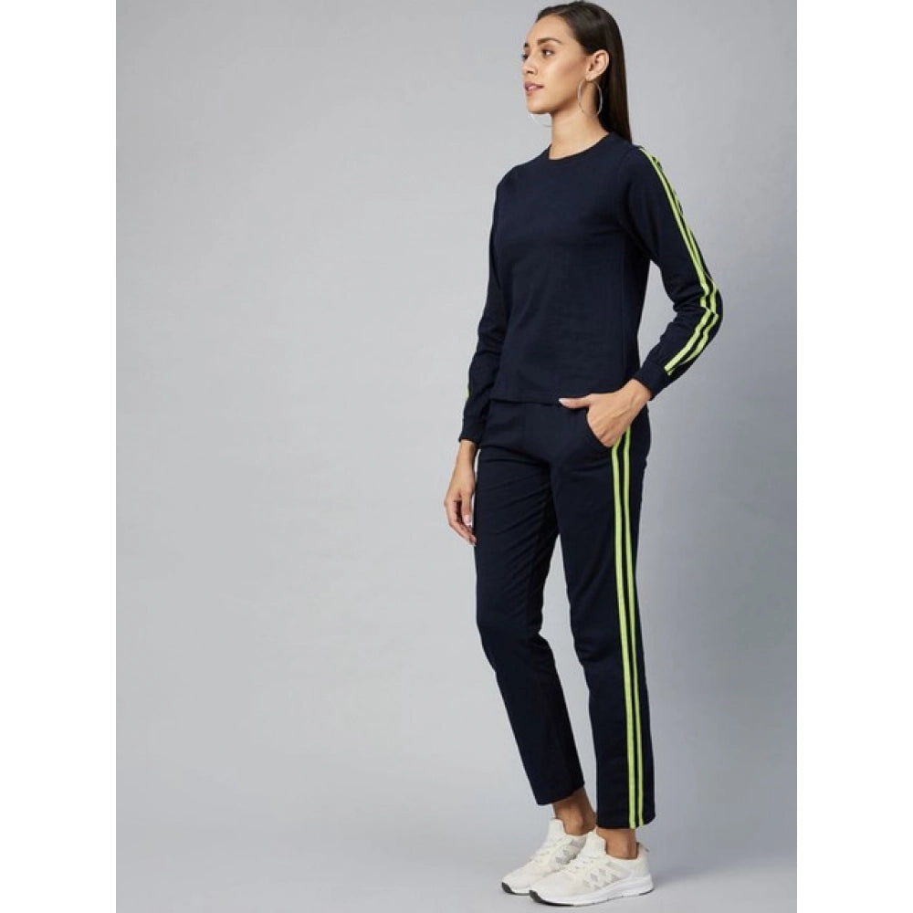 Vaystra Cotton Solid Long Sleeves Tracksuit – Navy-Green