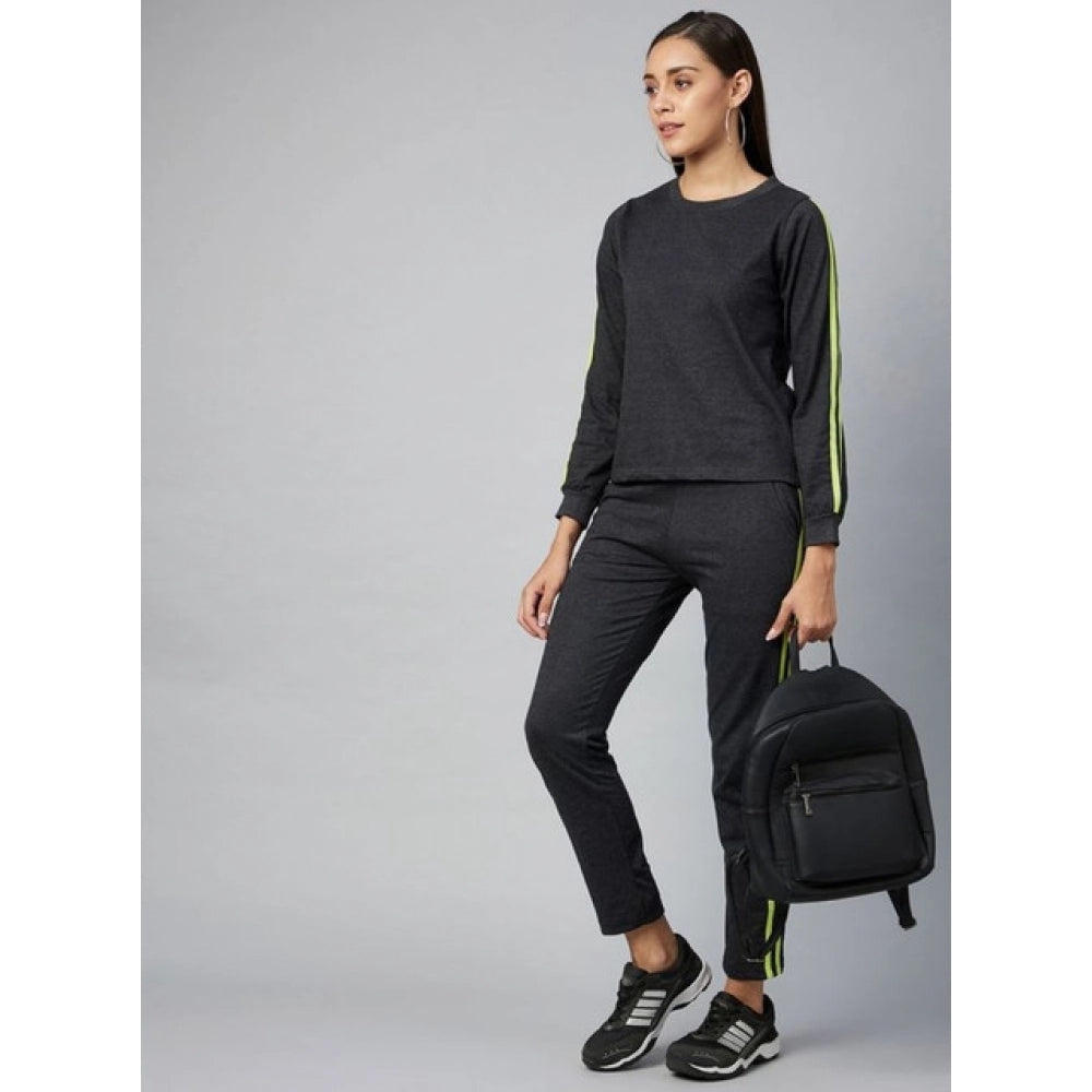 Vaystra Cotton Solid Long Sleeves Tracksuit – Dark Grey-Green