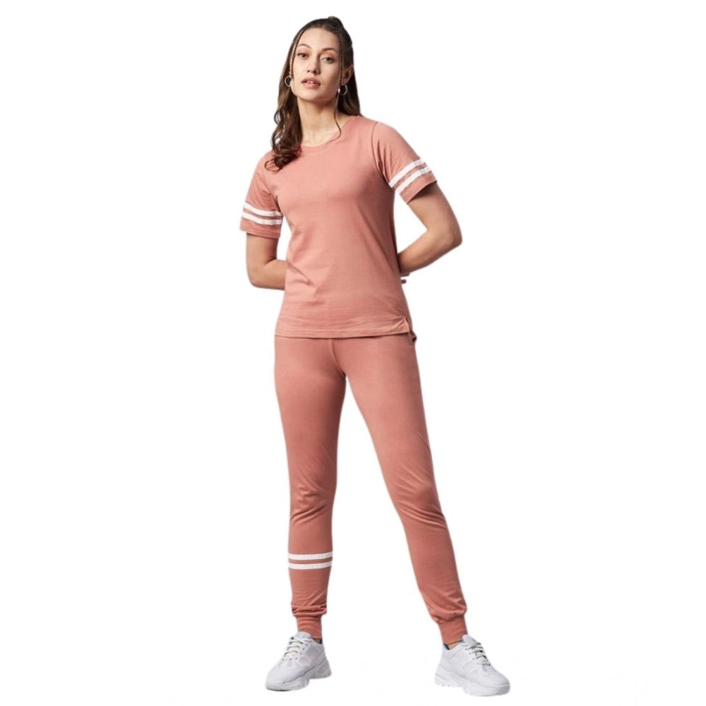 Vaystra Cotton Striped Short Sleeve Tracksuit – Pink