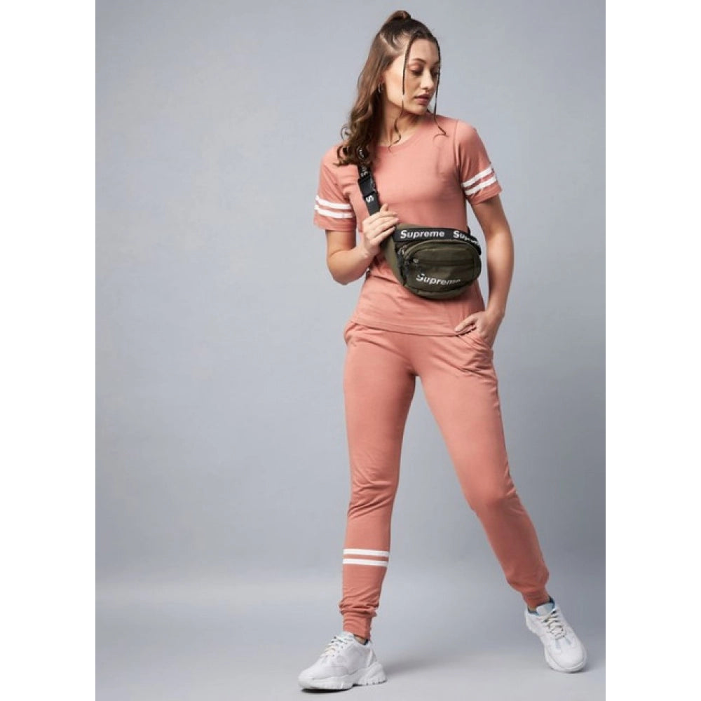 Vaystra Cotton Striped Short Sleeve Tracksuit – Pink