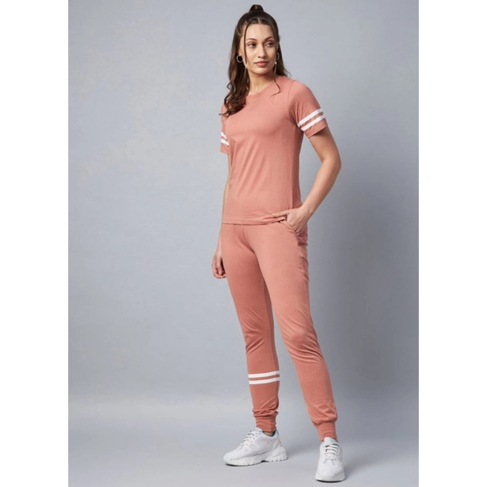 Vaystra Cotton Striped Short Sleeve Tracksuit – Pink