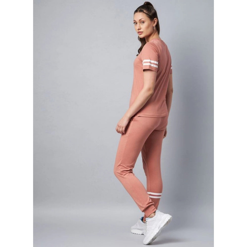 Vaystra Cotton Striped Short Sleeve Tracksuit – Pink