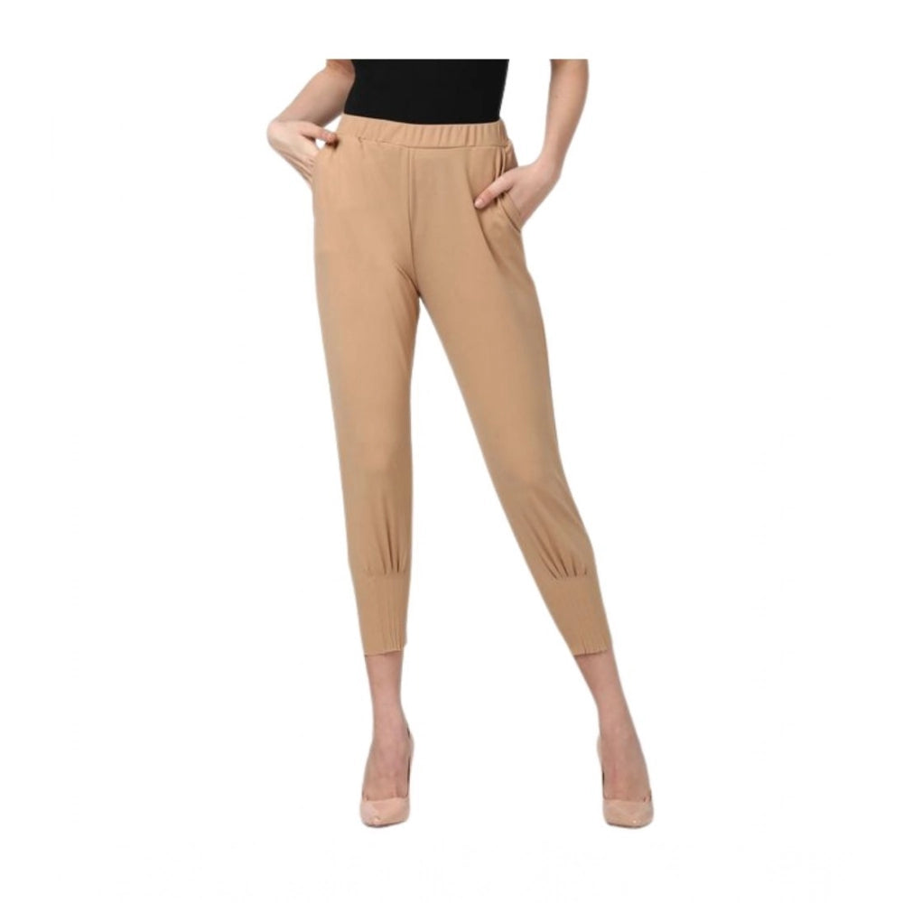 Vaystra Polyester Solid Elasticated Trousers – Beige