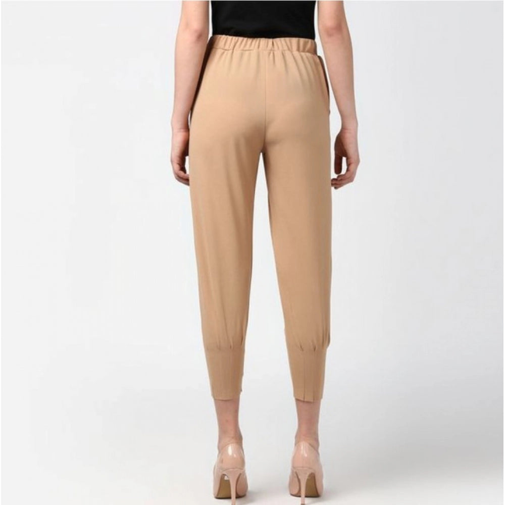 Vaystra Polyester Solid Elasticated Trousers – Beige