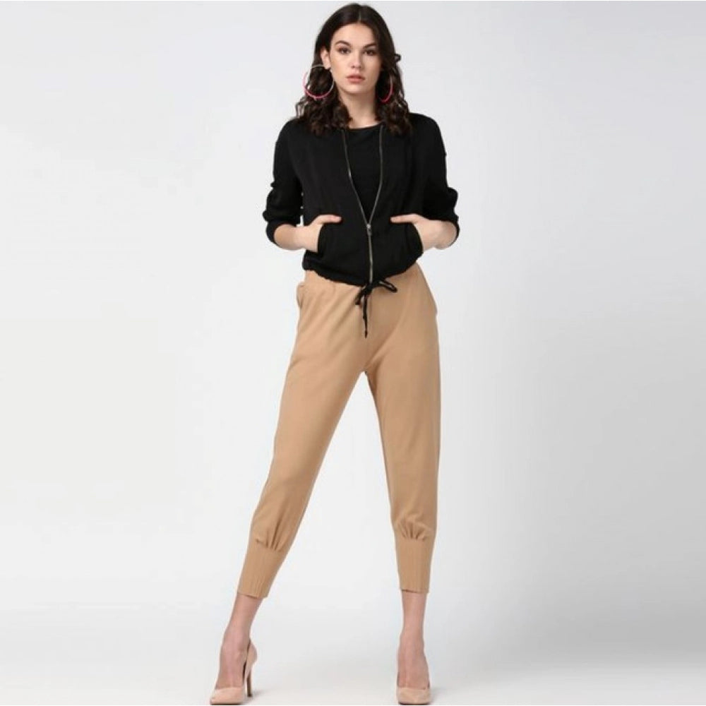 Vaystra Polyester Solid Elasticated Trousers – Beige