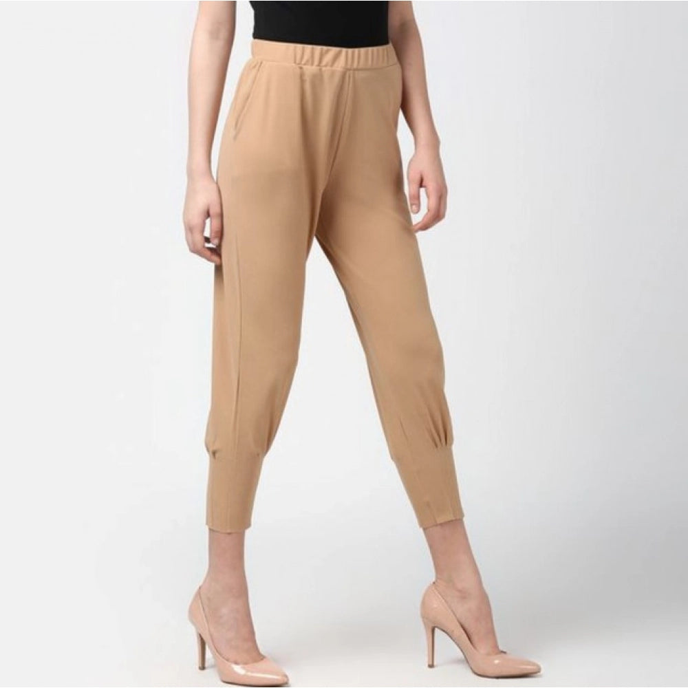 Vaystra Polyester Solid Elasticated Trousers – Beige