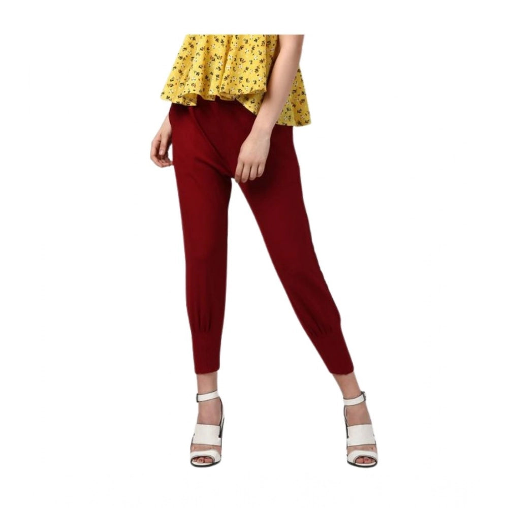 Vaystra Polyester Solid Elasticated Trousers – Maroon