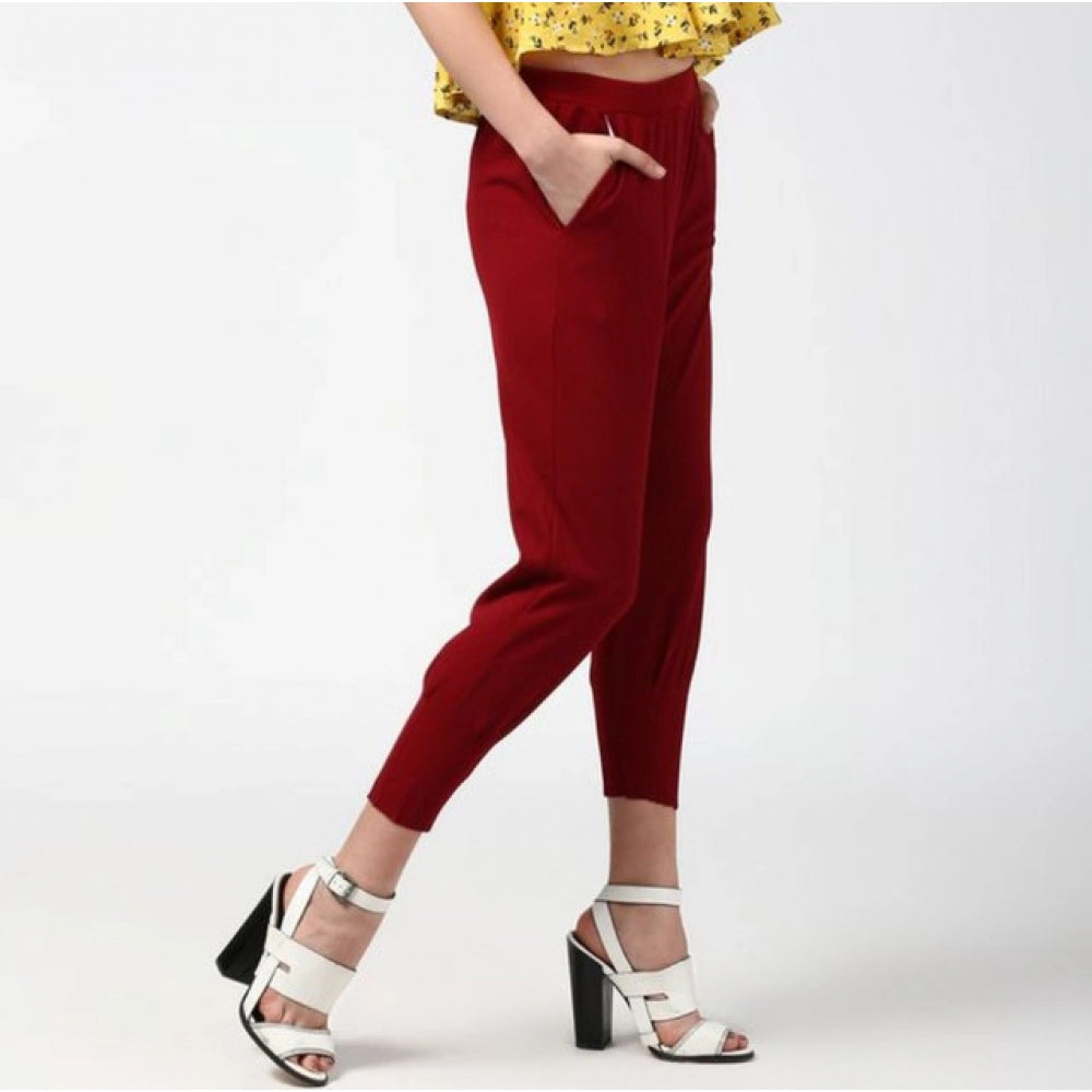 Vaystra Polyester Solid Elasticated Trousers – Maroon