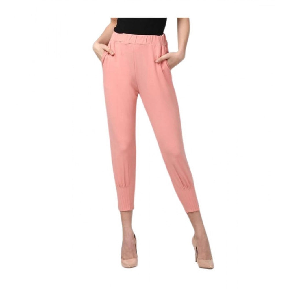 Vaystra Polyester Solid Elasticated Trousers – Pink