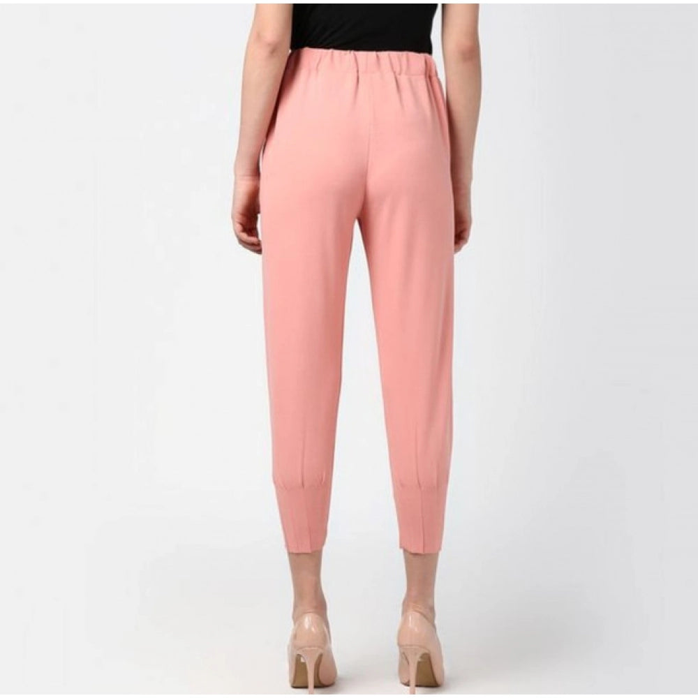 Vaystra Polyester Solid Elasticated Trousers – Pink
