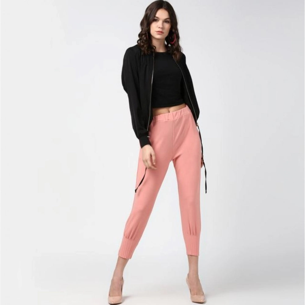 Vaystra Polyester Solid Elasticated Trousers – Pink