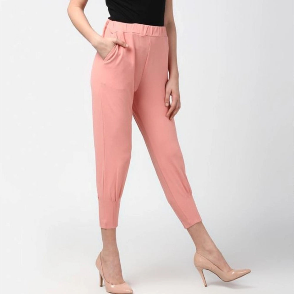 Vaystra Polyester Solid Elasticated Trousers – Pink