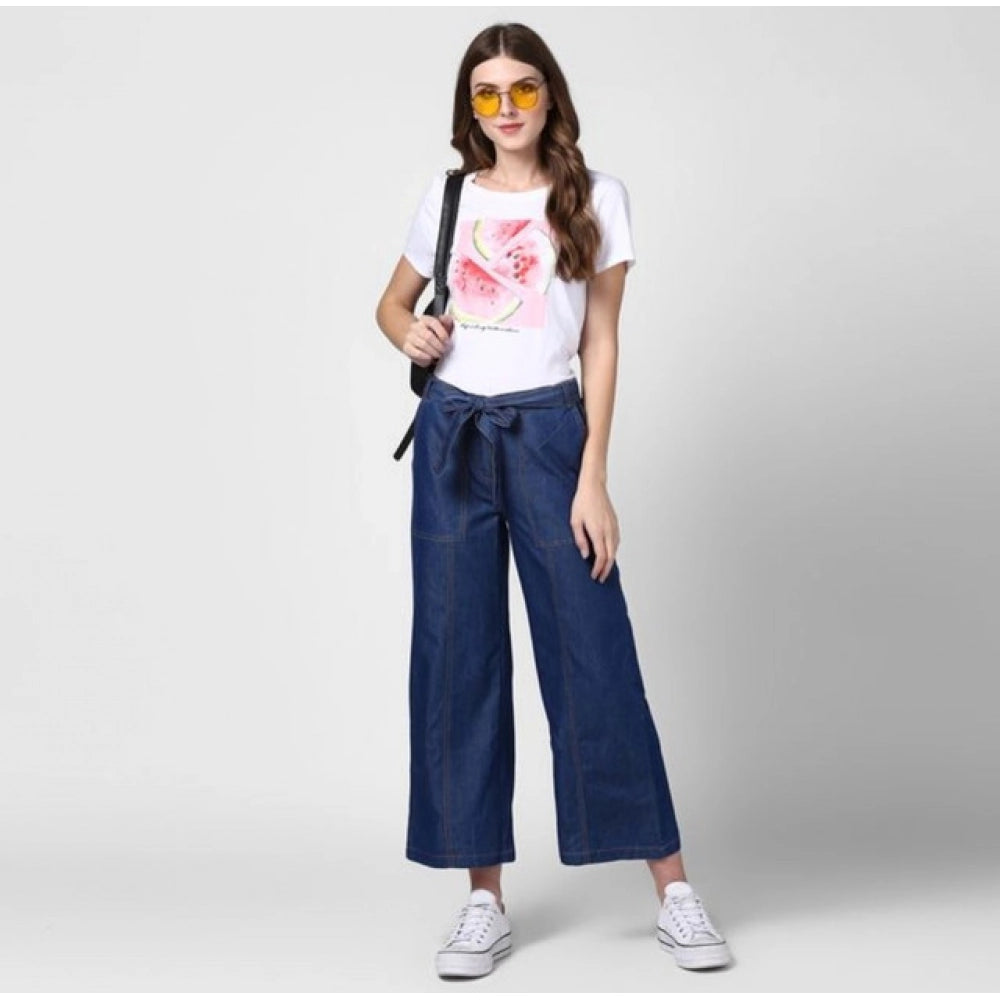 Vaystra Denim Solid Elasticated Trousers – Blue