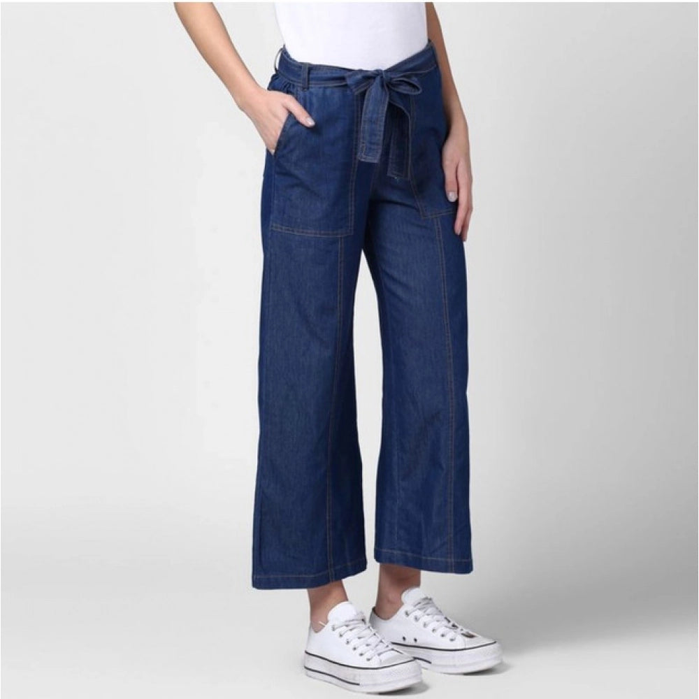 Vaystra Denim Solid Elasticated Trousers – Blue