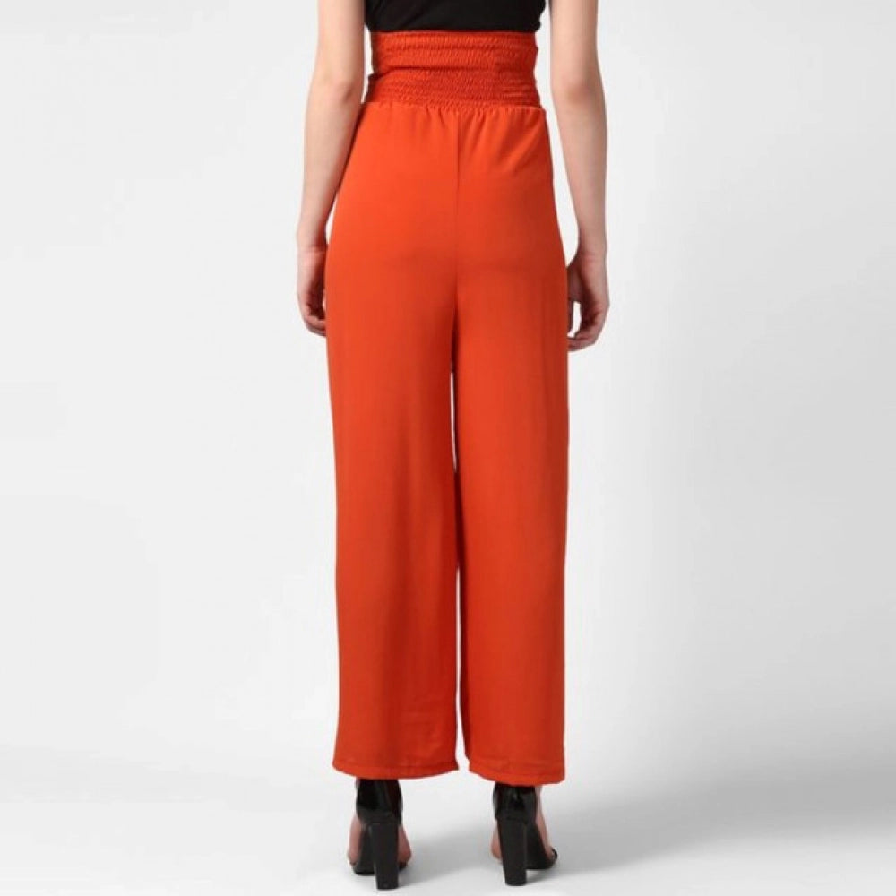 Vaystra Polyester Solid Smocked Trousers – Orange