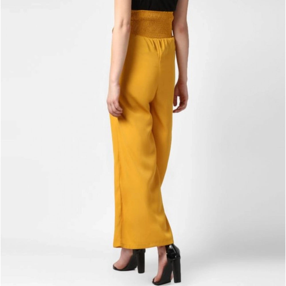 Vaystra Polyester Solid Smocked Trousers – Yellow