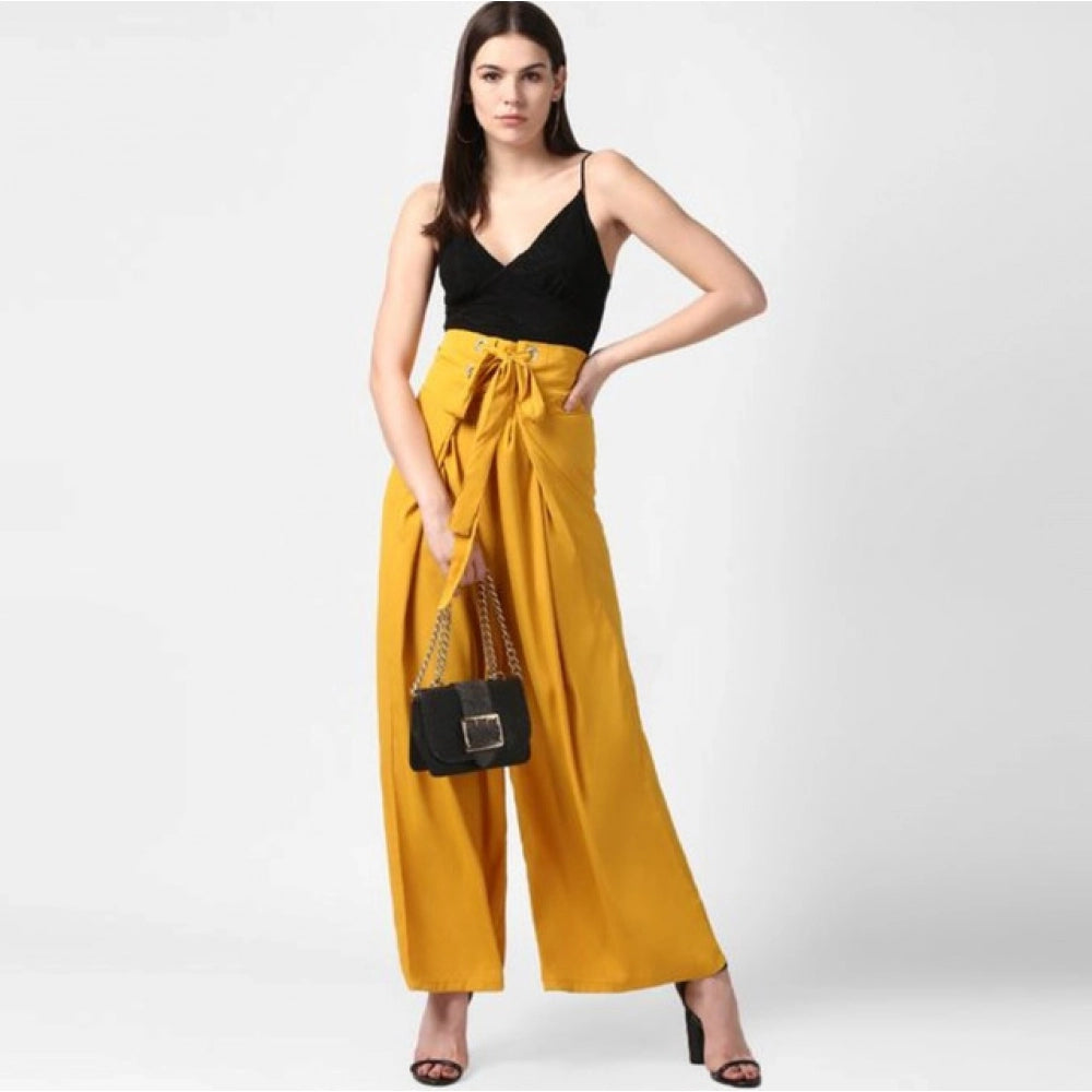 Vaystra Polyester Solid Smocked Trousers – Yellow