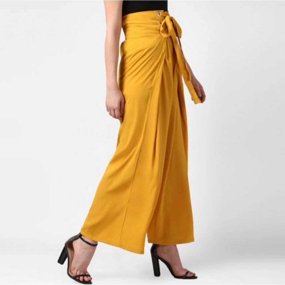 Vaystra Polyester Solid Smocked Trousers – Yellow