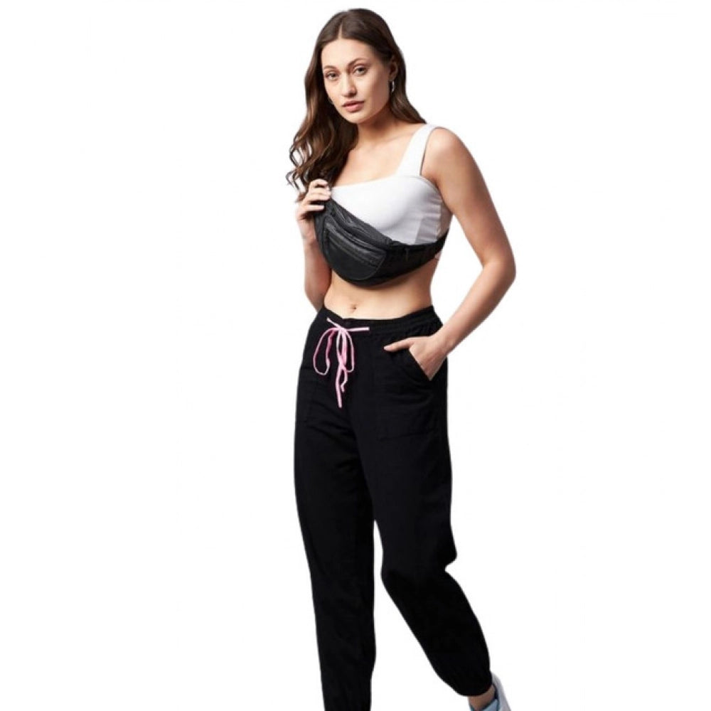 Vaystra Cotton Twill Solid Elasticated Trousers – Black