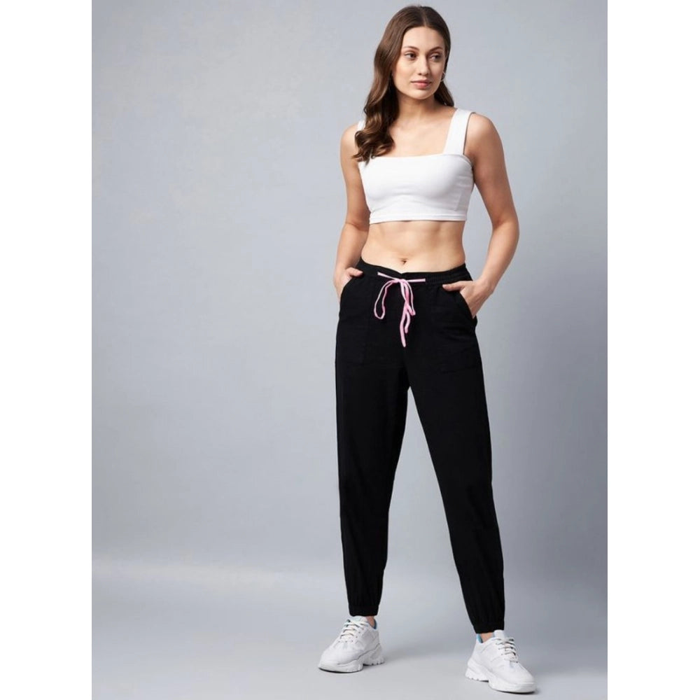 Vaystra Cotton Twill Solid Elasticated Trousers – Black