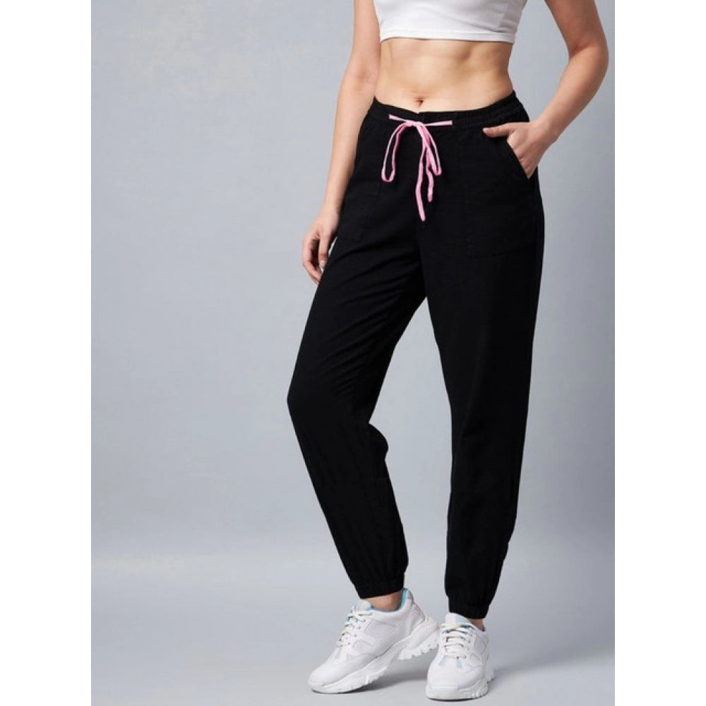 Vaystra Cotton Twill Solid Elasticated Trousers – Black