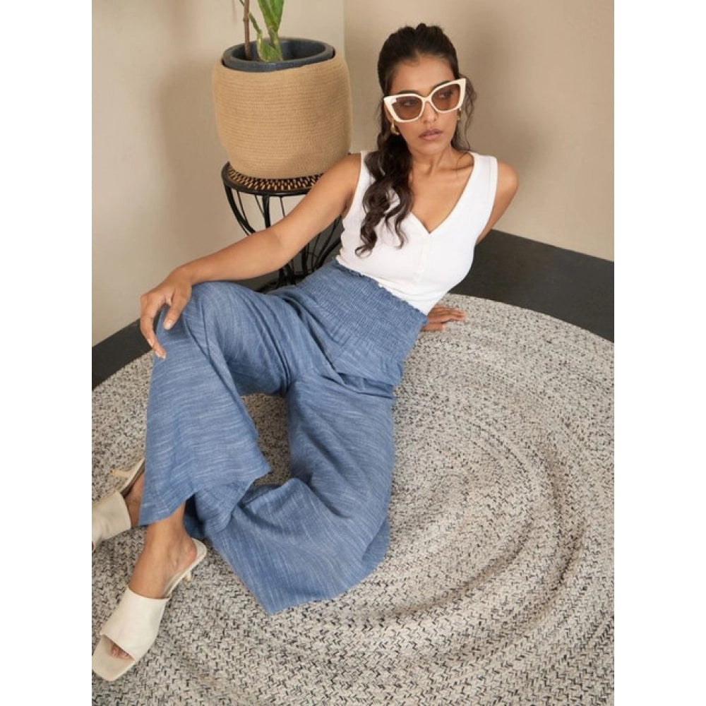 Vaystra Cotton Self Design Smocked Trousers – Blue