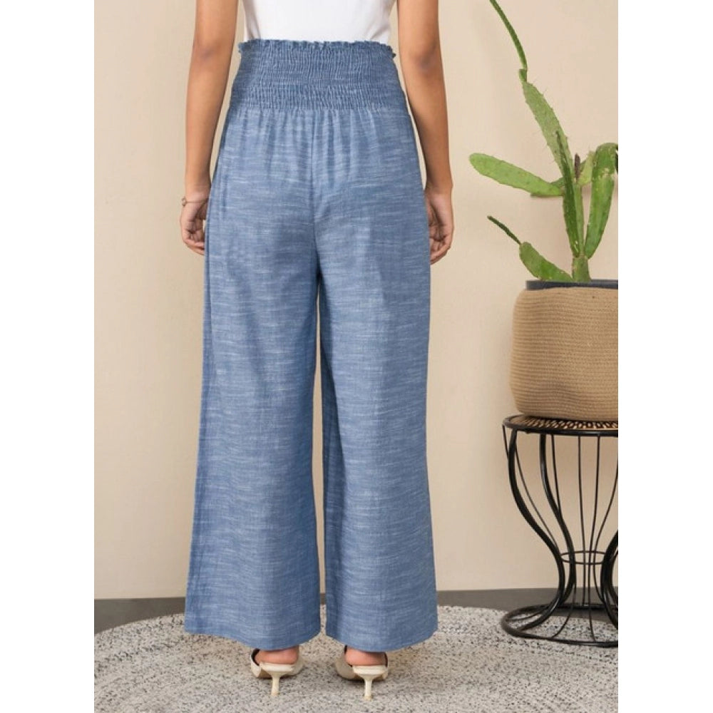 Vaystra Cotton Self Design Smocked Trousers – Blue