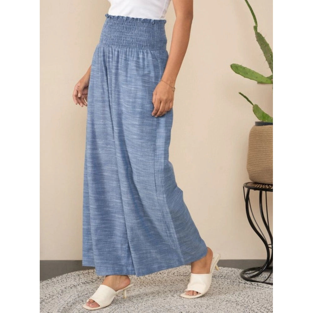 Vaystra Cotton Self Design Smocked Trousers – Blue