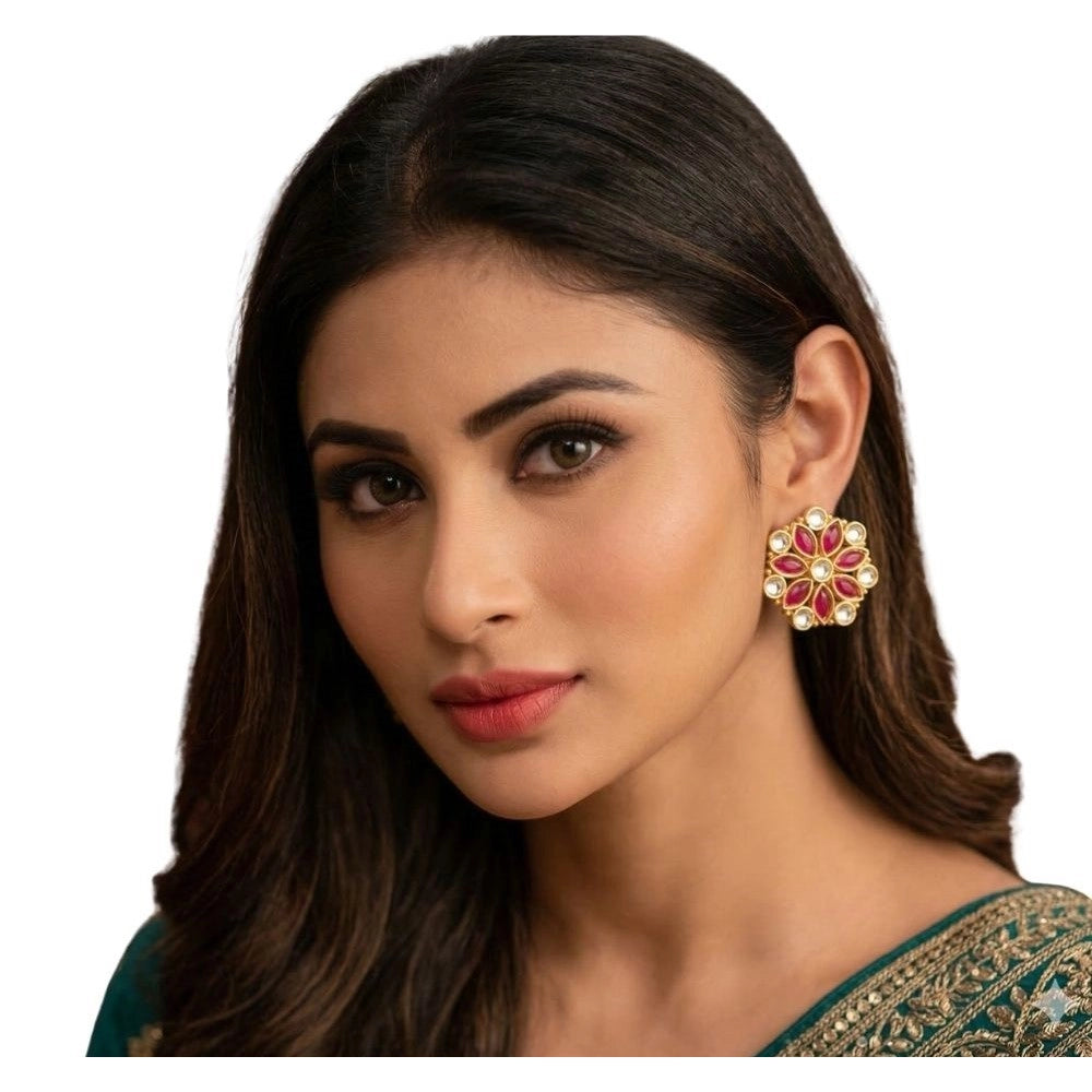 Vaystra Gold Plated Zinc Alloy Stud Earrings in Multicolor,