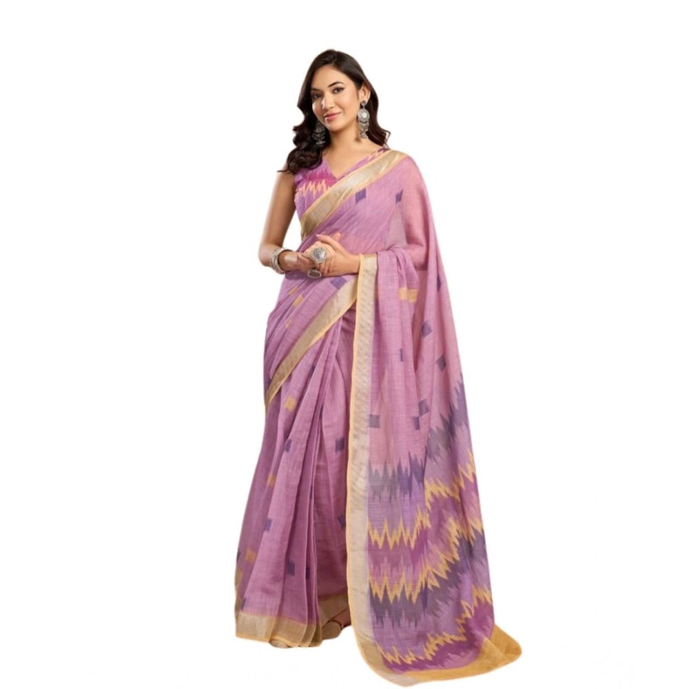 Vaystra Faux Linen Floral Ready to wear Saree With Unstitched Blouse 5.5Mtr – Lavender