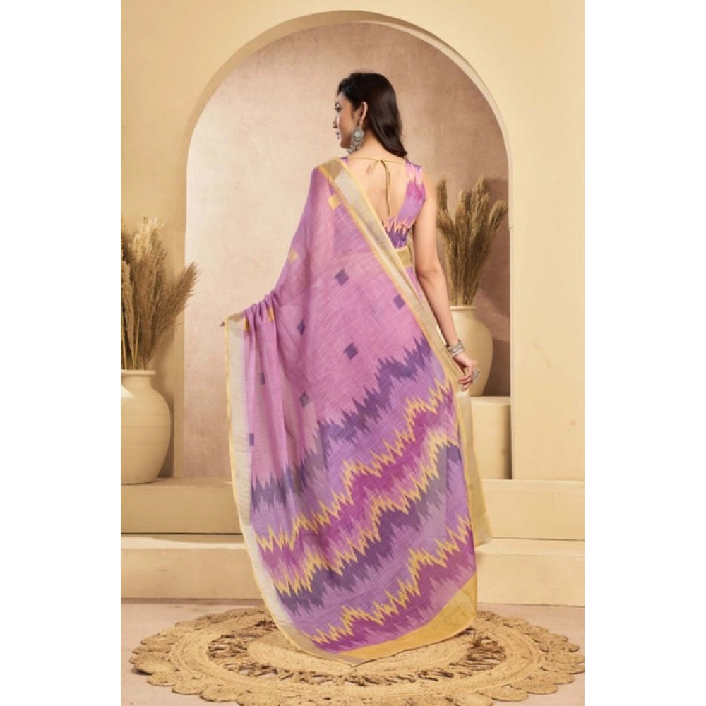 Vaystra Faux Linen Floral Ready to wear Saree With Unstitched Blouse 5.5Mtr – Lavender