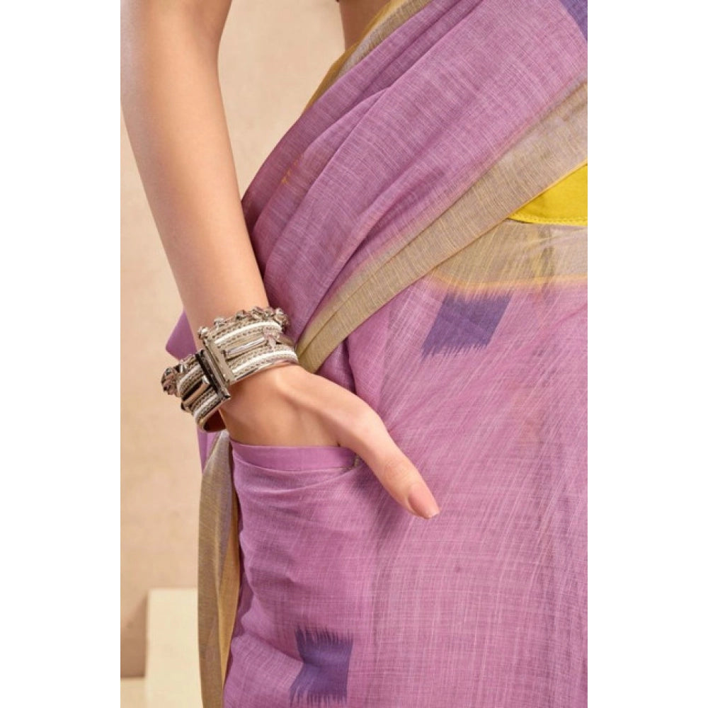 Vaystra Faux Linen Floral Ready to wear Saree With Unstitched Blouse 5.5Mtr – Lavender