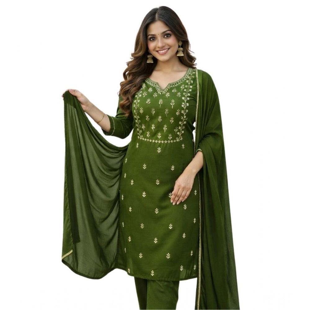 Vaystra Georgette Ethnic Motif Round 3/4th Sleeve Kurti With Pant Dupatta Set – Mahendi