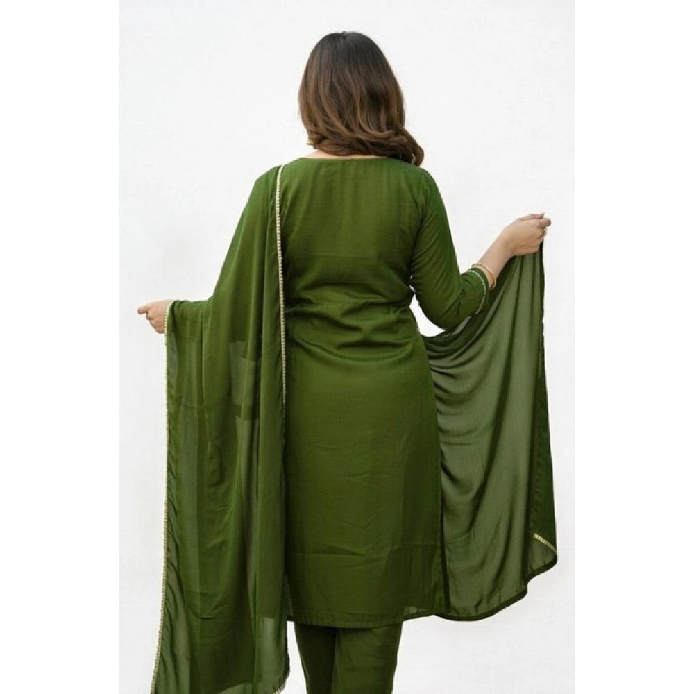 Vaystra Georgette Ethnic Motif Round 3/4th Sleeve Kurti With Pant Dupatta Set – Mahendi