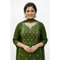 Vaystra Georgette Ethnic Motif Round 3/4th Sleeve Kurti With Pant Dupatta Set – Mahendi