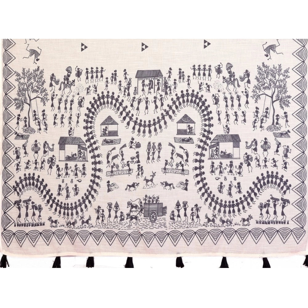 Vaystra Linen Cotton Printed Saree With Unstitched Blouse 5.5Mtr – Off White