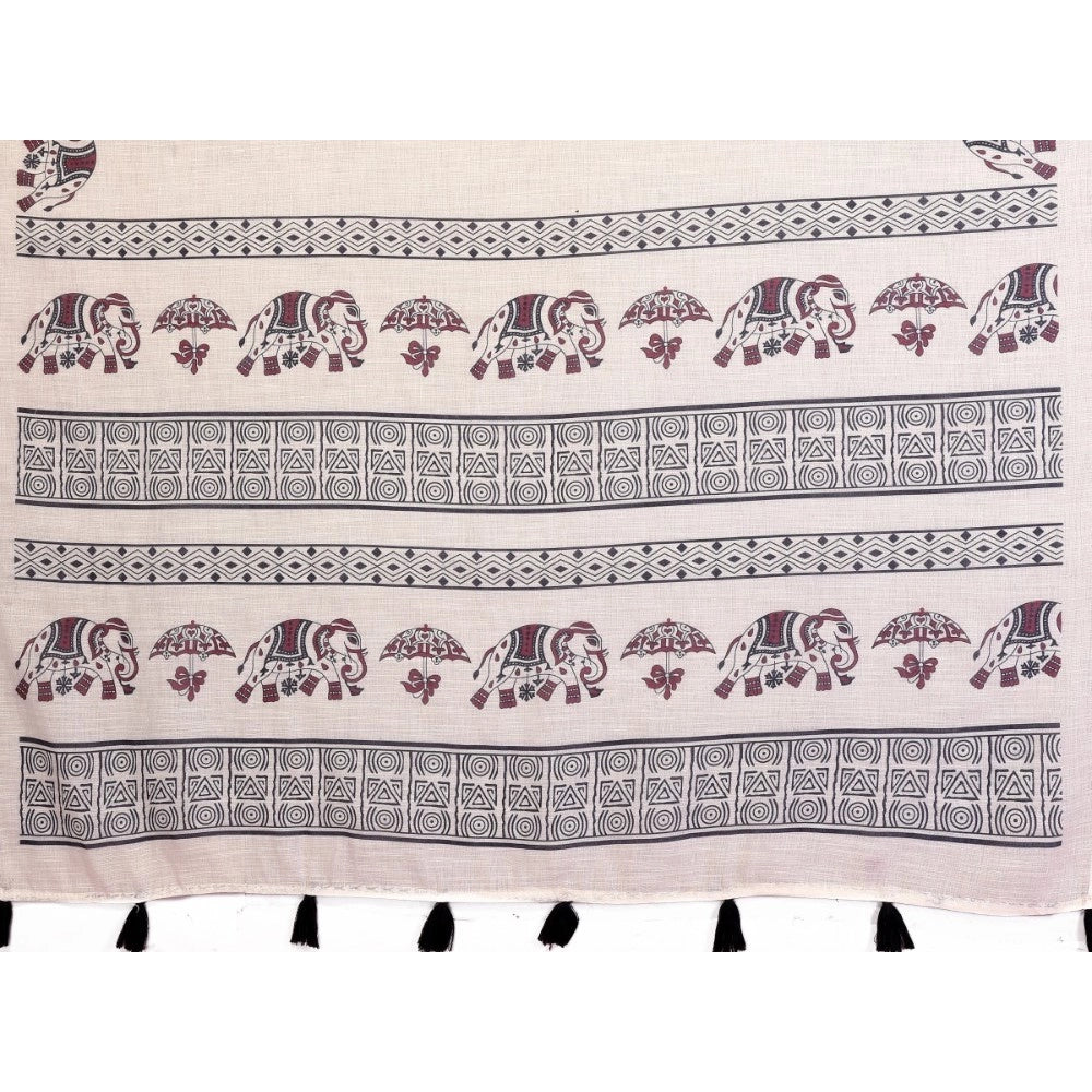Vaystra Linen Cotton Printed Saree With Unstitched Blouse 5.5Mtr – Off White