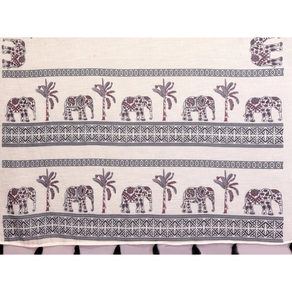 Vaystra Linen Cotton Printed Saree With Unstitched Blouse 5.5Mtr – Off White