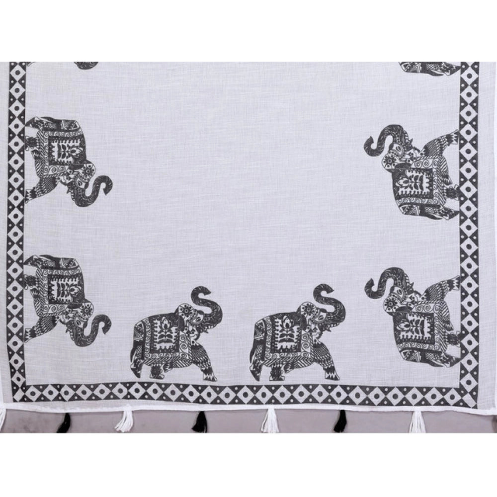 Vaystra Linen Cotton Printed Saree With Unstitched Blouse 5.5Mtr – White