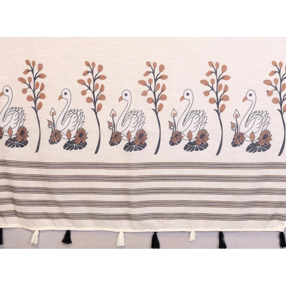 Vaystra Linen Cotton Printed Saree With Unstitched Blouse 5.5Mtr – Off White