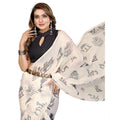 Vaystra Linen Cotton Printed Saree With Unstitched Blouse 5.5Mtr – Off White