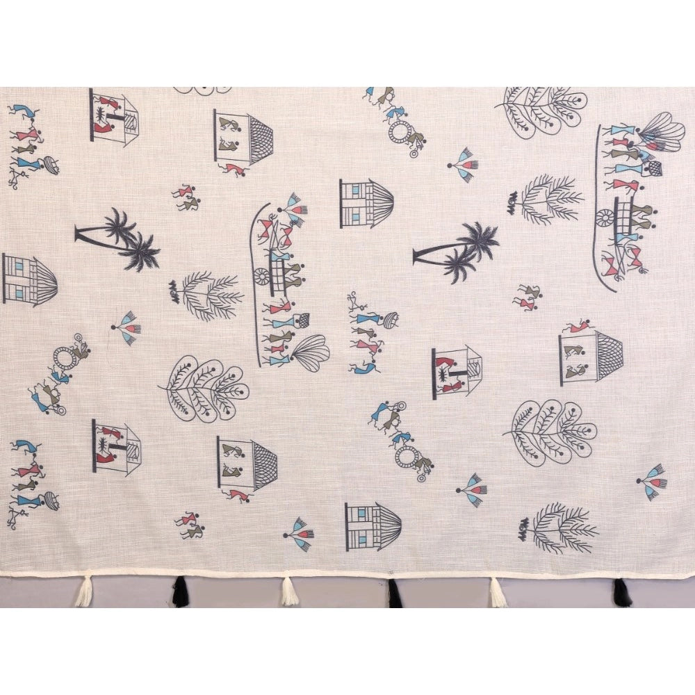 Vaystra Linen Cotton Printed Saree With Unstitched Blouse 5.5Mtr – Off White