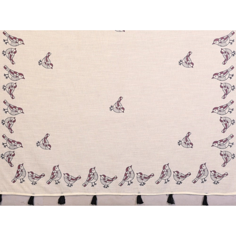 Vaystra Linen Cotton Printed Saree With Unstitched Blouse 5.5Mtr – Off White