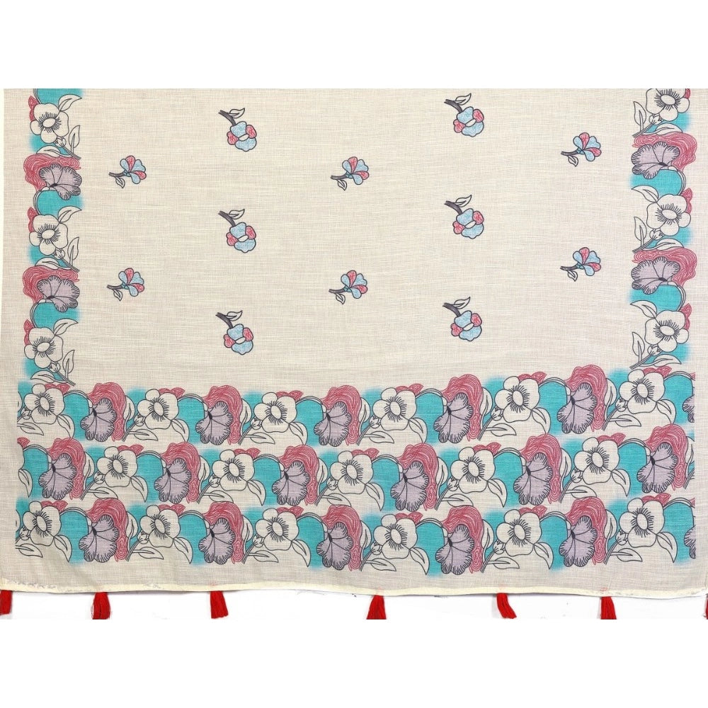 Vaystra Linen Cotton Printed Saree With Unstitched Blouse 5.5Mtr – Off White