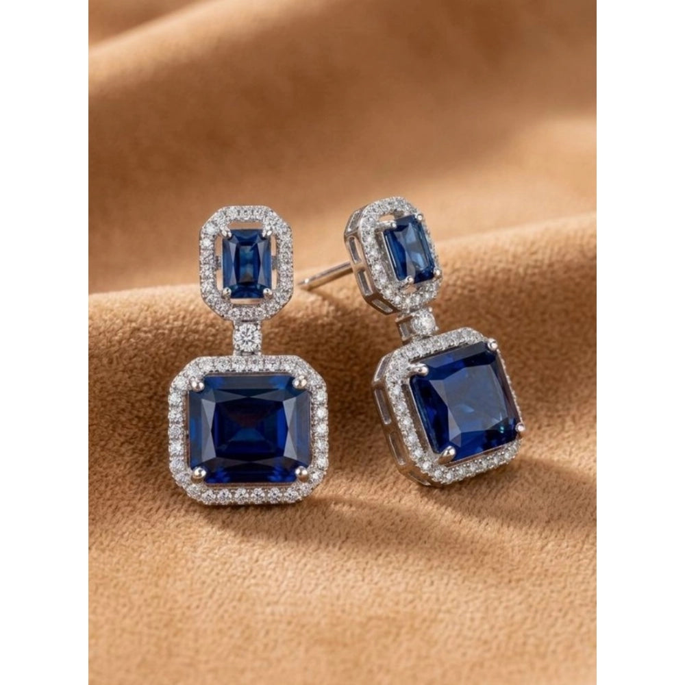 Vaystra Gold Plated Brass Silver Plated Drop Earrings in Blue,