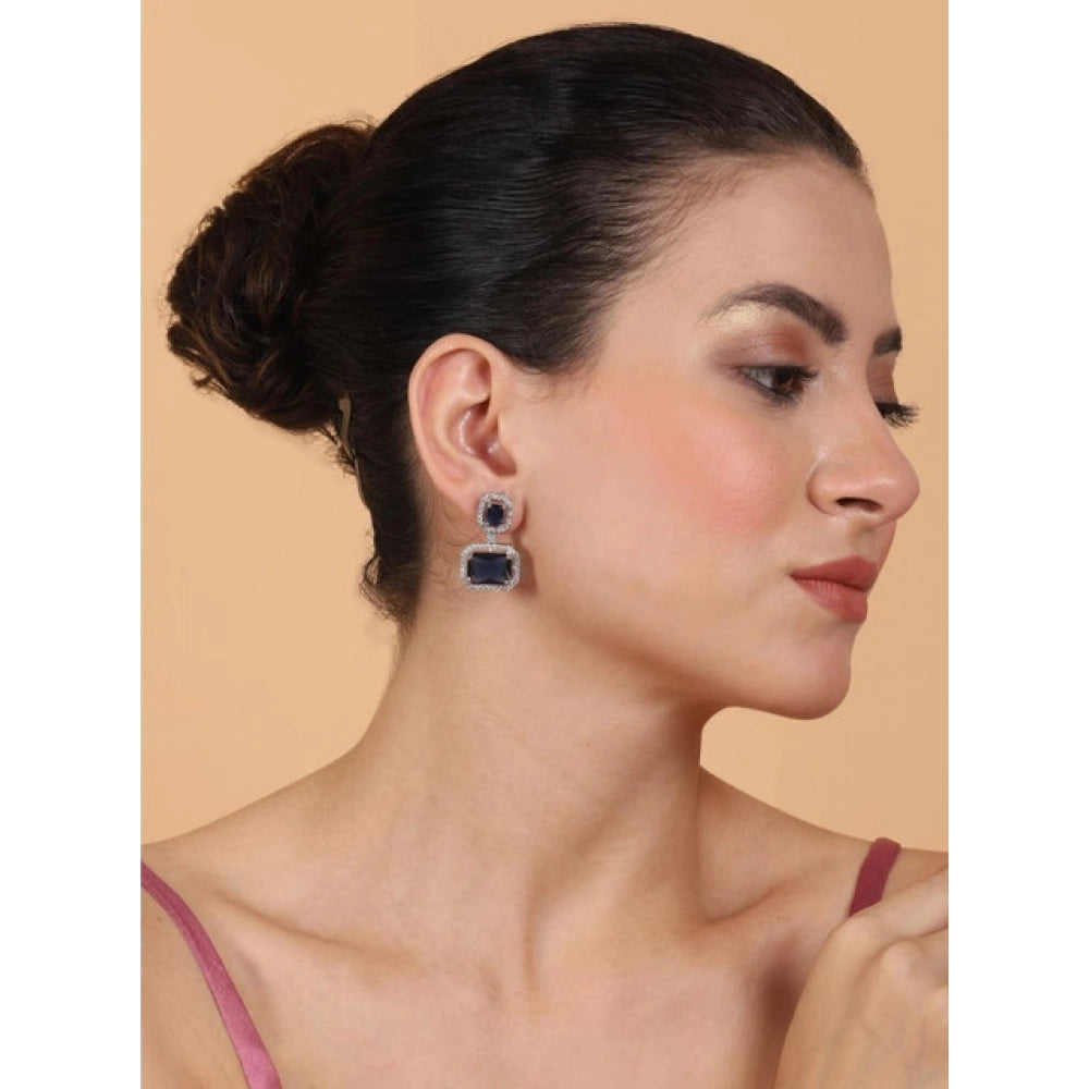 Vaystra Gold Plated Brass Silver Plated Drop Earrings in Blue,