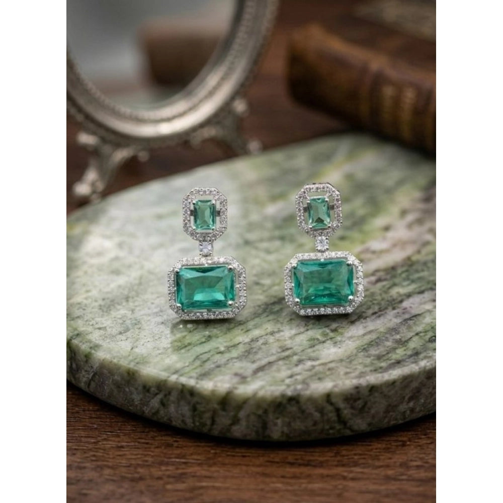 Vaystra Brass Silver Plated Drop Earrings - Green,